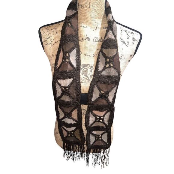 Vintage 1970s Sash Belt Leather Macrame Crochet Scarf - Picture 14 of 14